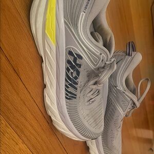 Hoka Gray Running Shoes with Yellow Detail